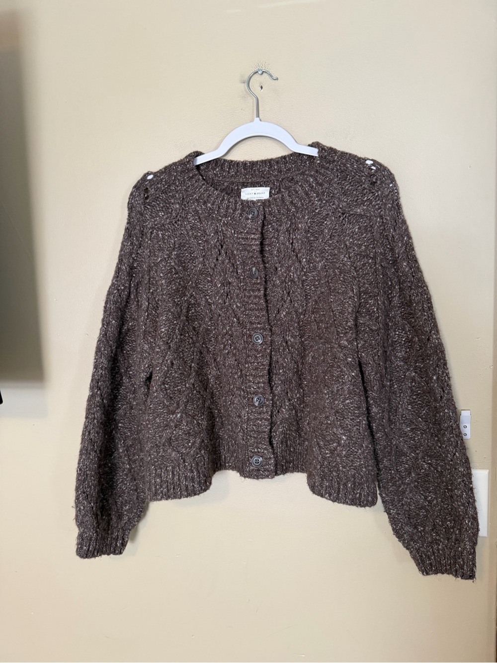 Lucky Brand Chunky Cable Knit Balloon Sleeve Cardigan Sweater - Picture 2 of 9